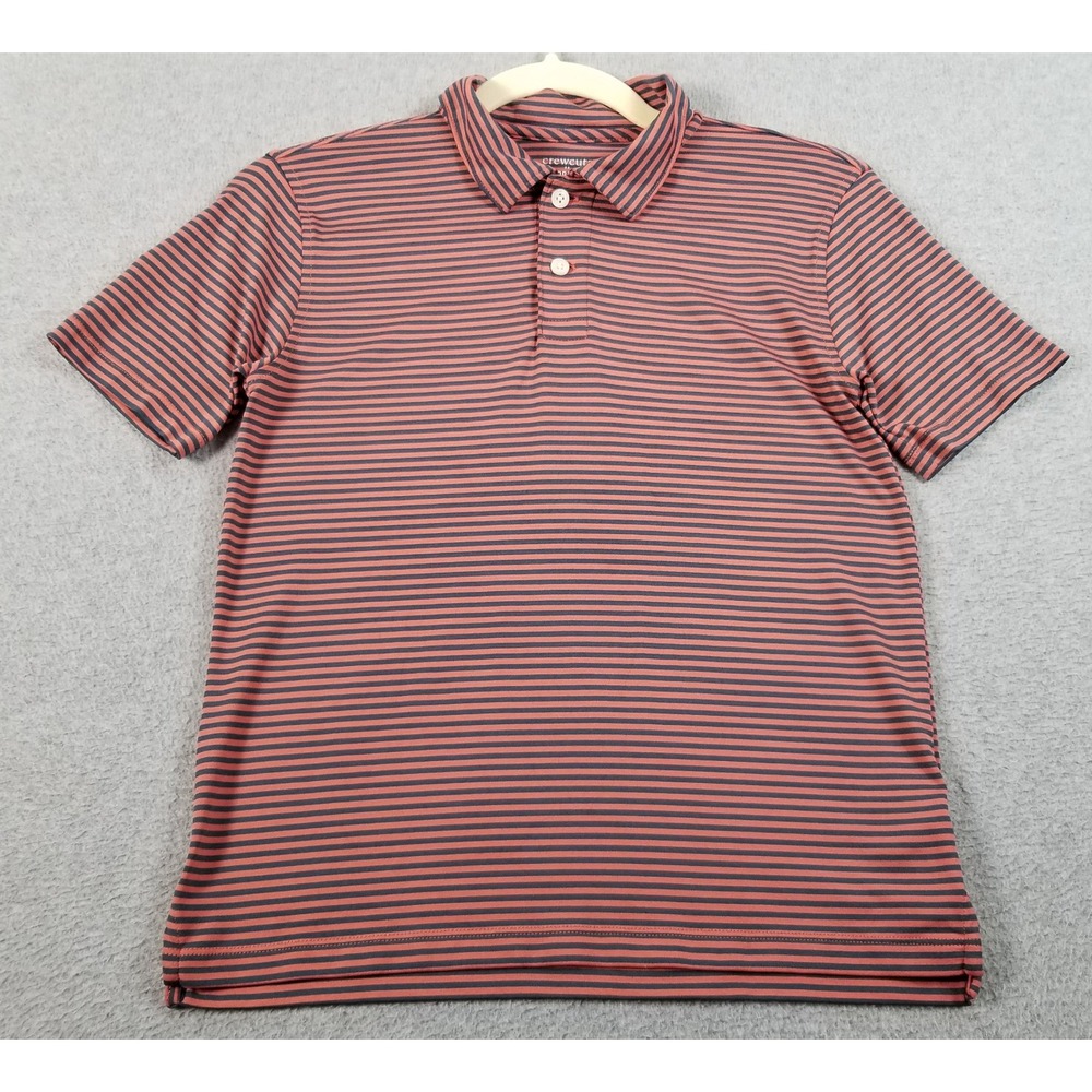 Crewcuts Polo Shirt Boys L Large 10 11 Pink Blue Stripe Performance Short Sleeve